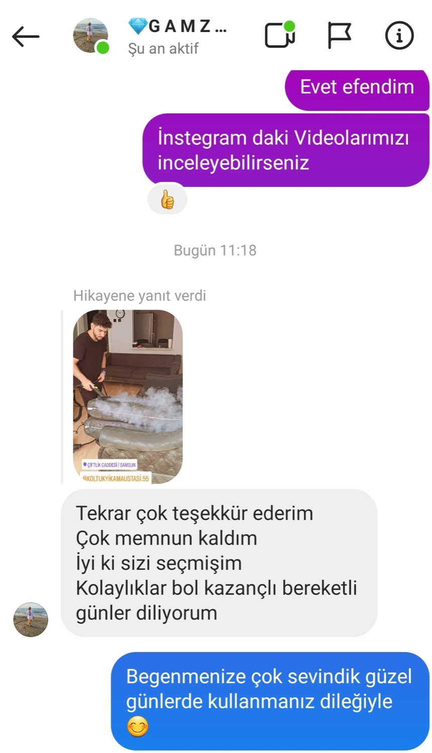 Instagram mesajı müşteri memnuniyeti ekran görüntüsü