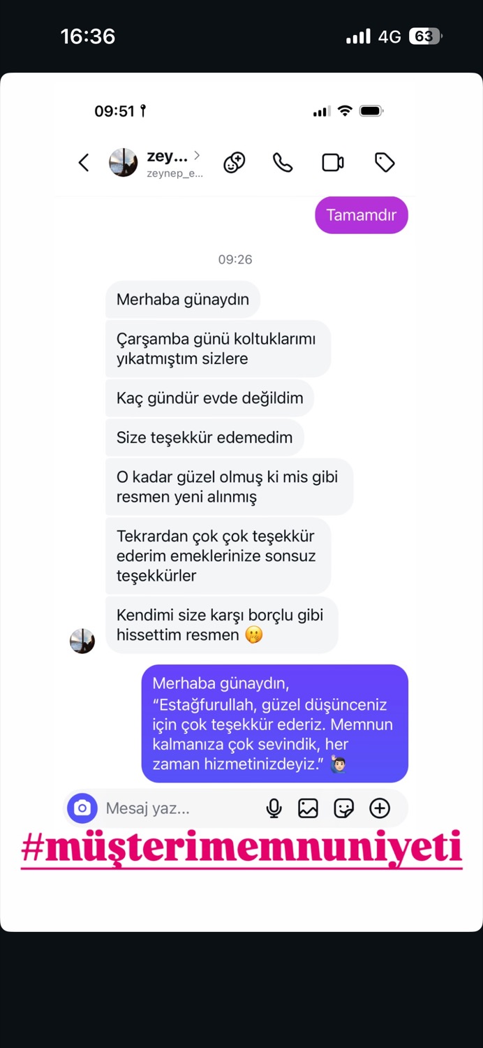 Instagram müşteri teşekkür mesajı ekran görüntüsü