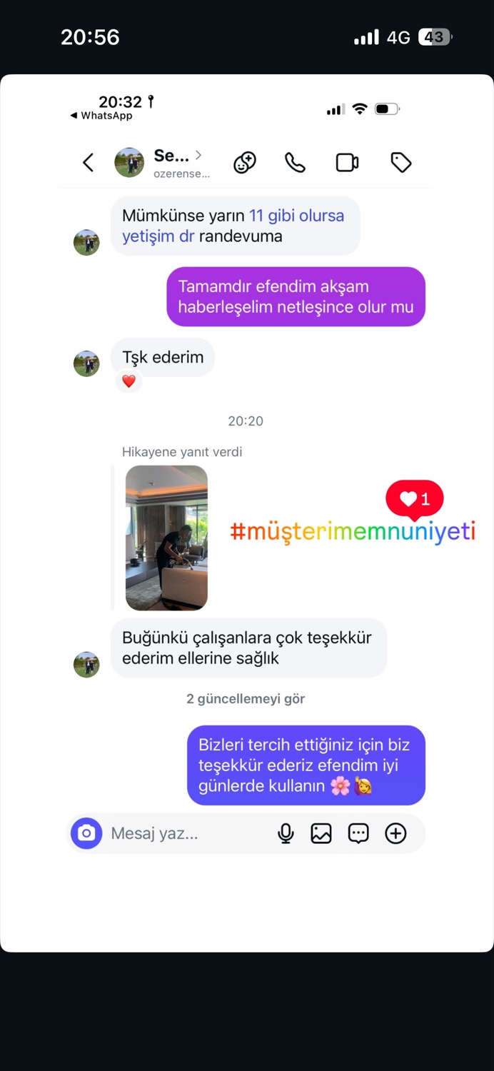 Müşteri memnuniyeti mesajı ekran görüntüsü