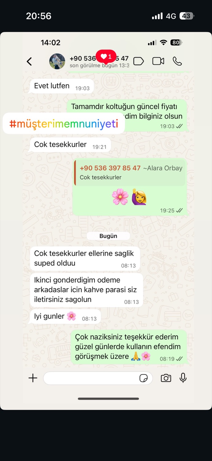 WhatsApp müşteri teşekkür ekran görüntüsü